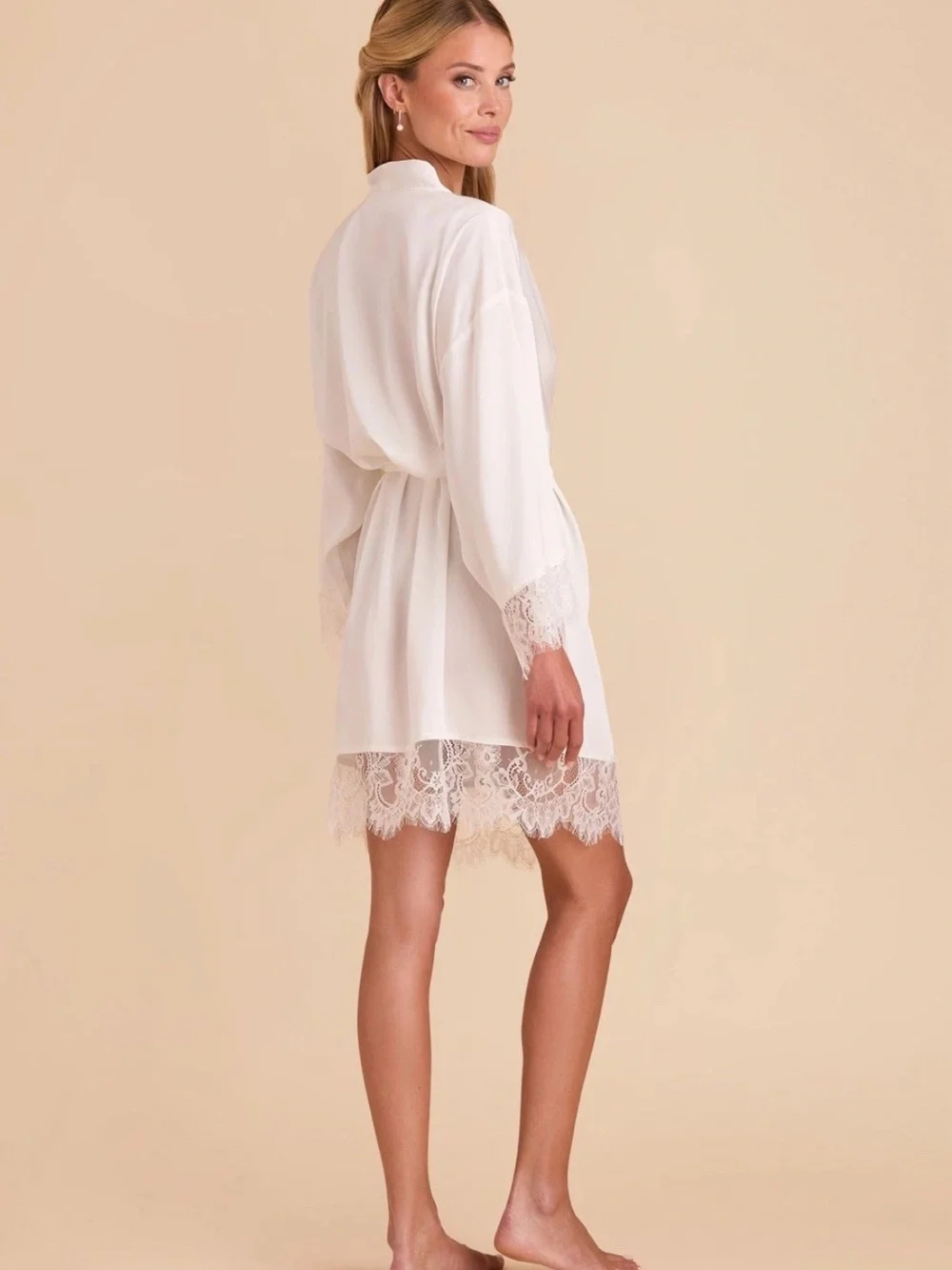 Birdy Grey White Claudette Lace Robe With Tie BRIDE Size XS/S NWT!!